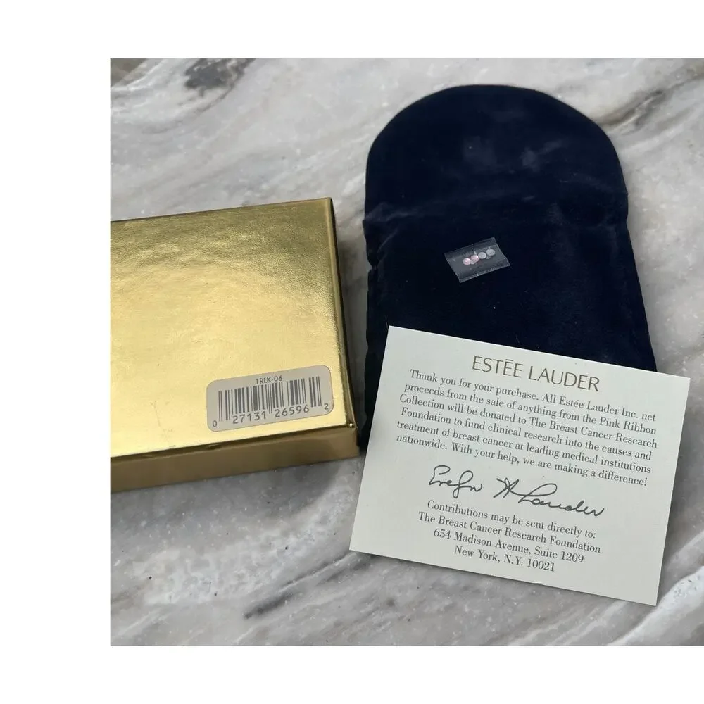 Estee Lauder Pink Ribbon Compact 2002 Powder Gold Crystal Vintage